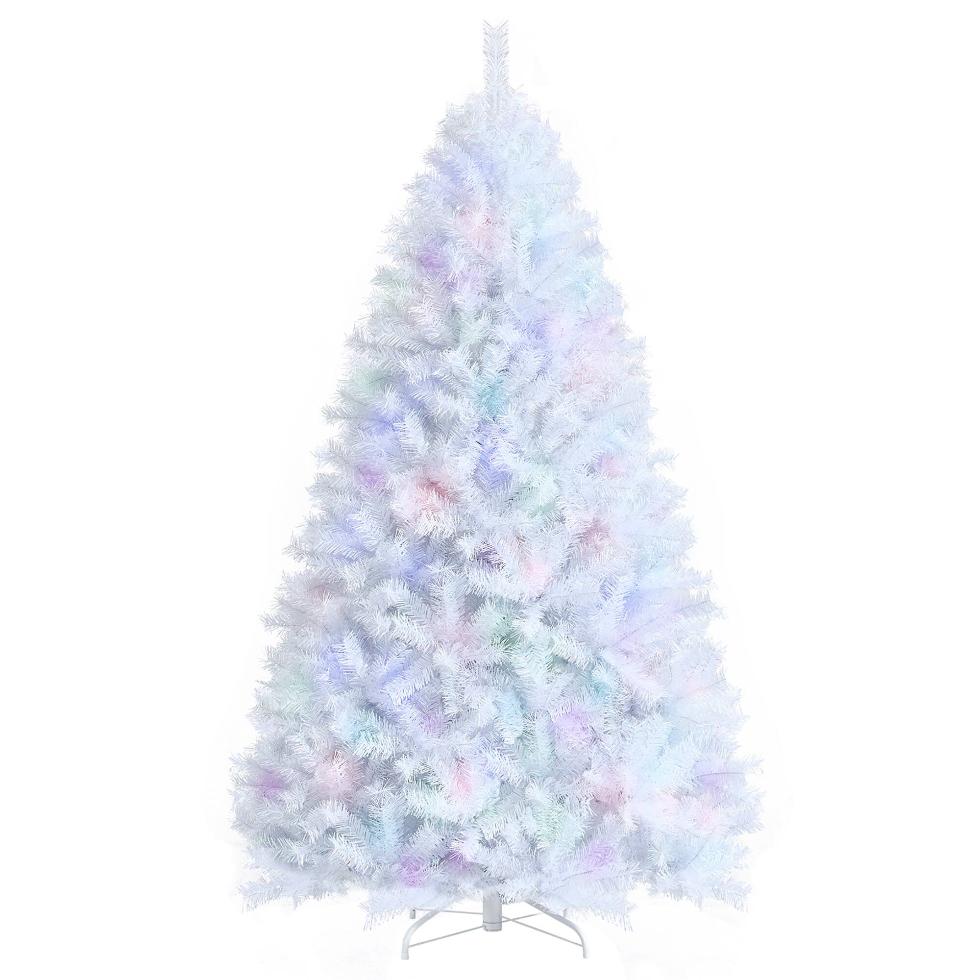Front. Costway - 7ft Iridescent Tinsel Artificial Christmas Tree with 1156 Branch Tips - White.