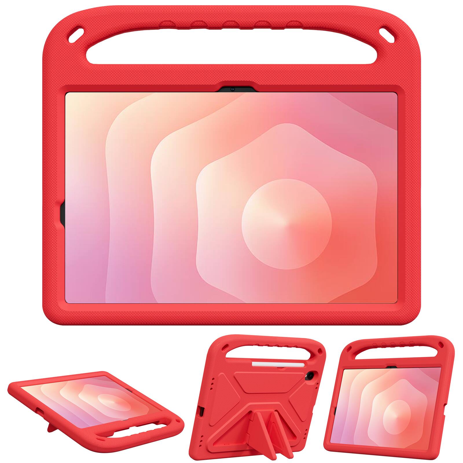 Angle. Dteck - For Samsung Galaxy Tab S11 2025 11-inch Rugged Case Kids Friendly EVA Handle Grip Kickstand Shockproof Cover - Red.