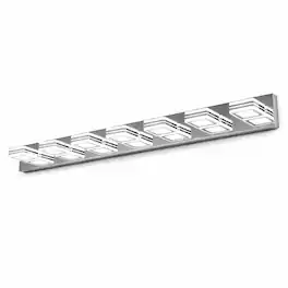 RYHNUYNE - 45" Modern 7‑Light LED Vanity Light,Square Acrylic Shade Bathroom Vanity Light Fixture,Wall Lighting for Bath - Chrome