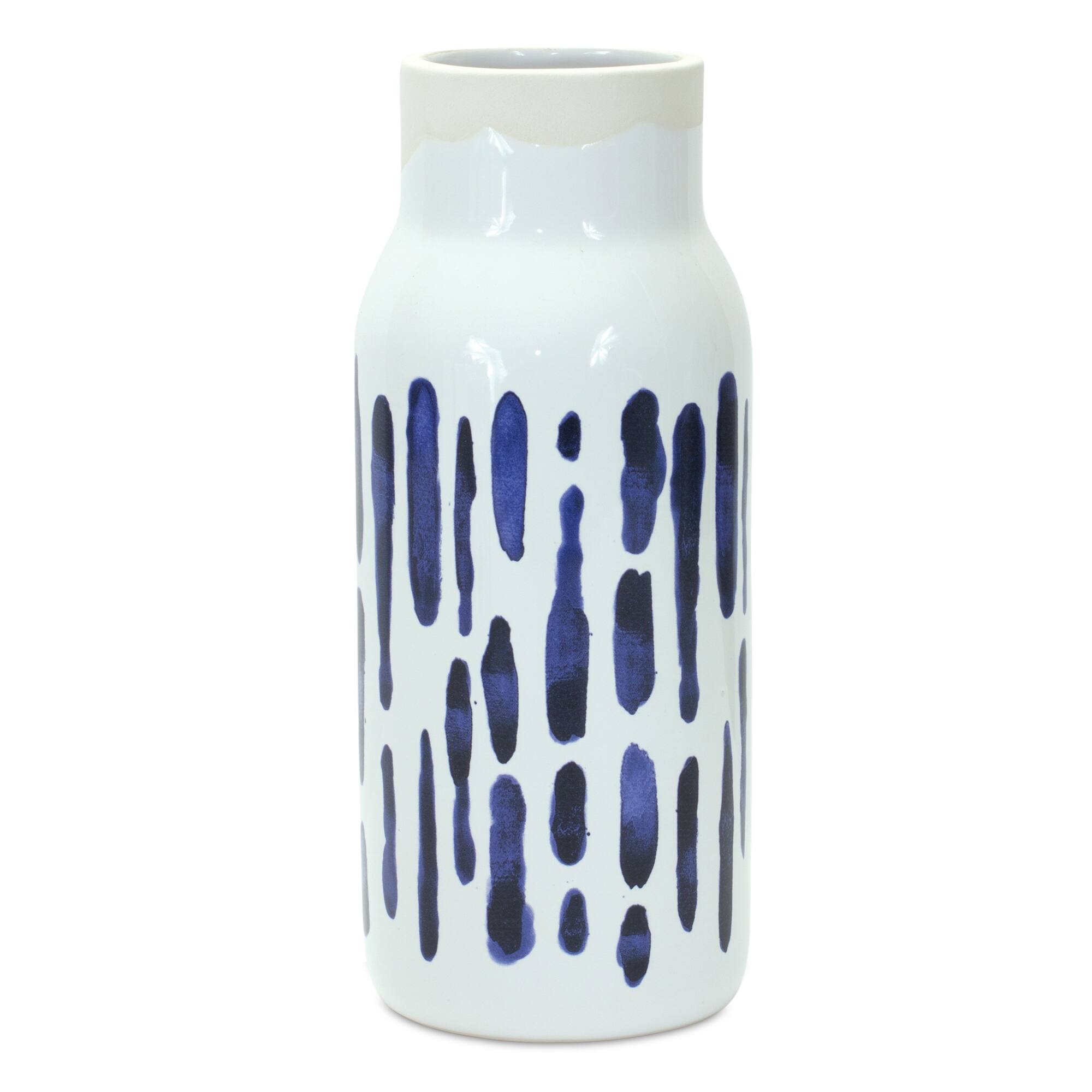 Angle. BreeBe - Two-Tone Tie Dye Design Ceramic Vase (Set of 2) - Blue, White.