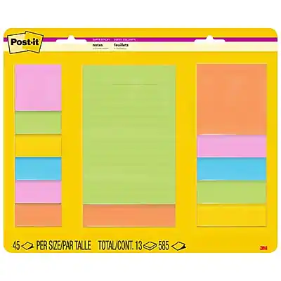 Post-it Notes
45 PER SIZE/PAR TAILLE
TOTAL/CONT. 13 585
3M