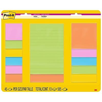 Post-it Notes  
45 PER SIZE/PAR TAILLE  
TOTAL/CONT. 13 585  
3M