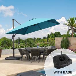 PURPLE LEAF - 10 ft. Square Aluminum Outdoor Patio Cantilever Umbrella Offset 360° Rotation Umbrella with Base for Garden Deck Pool - Turquoise Blue