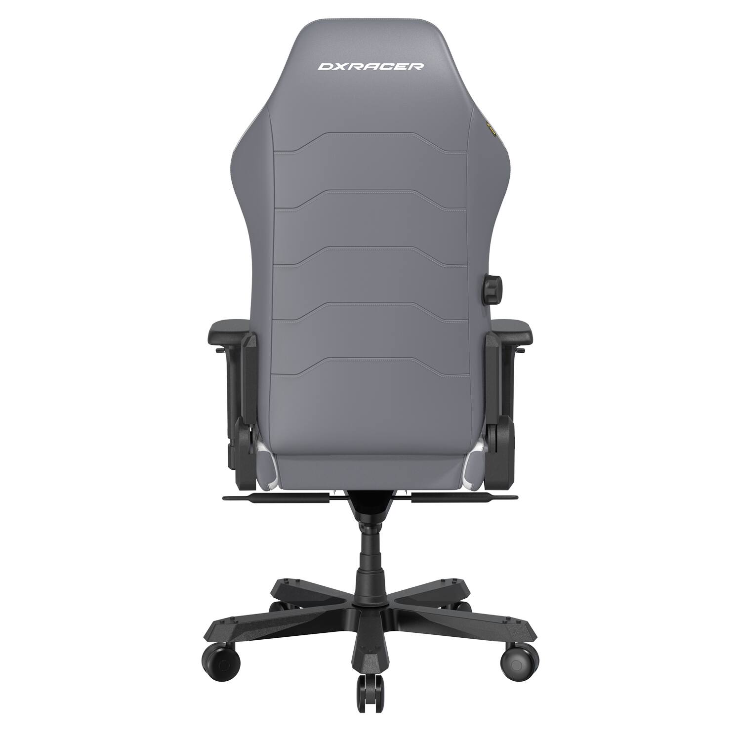 Back. DXRacer - DXRacer Master Series Gaming Chair – Gray and White Lines, Premium PU Leather with Built-In Lumbar Support & 4D Armrests - Gray and White.
