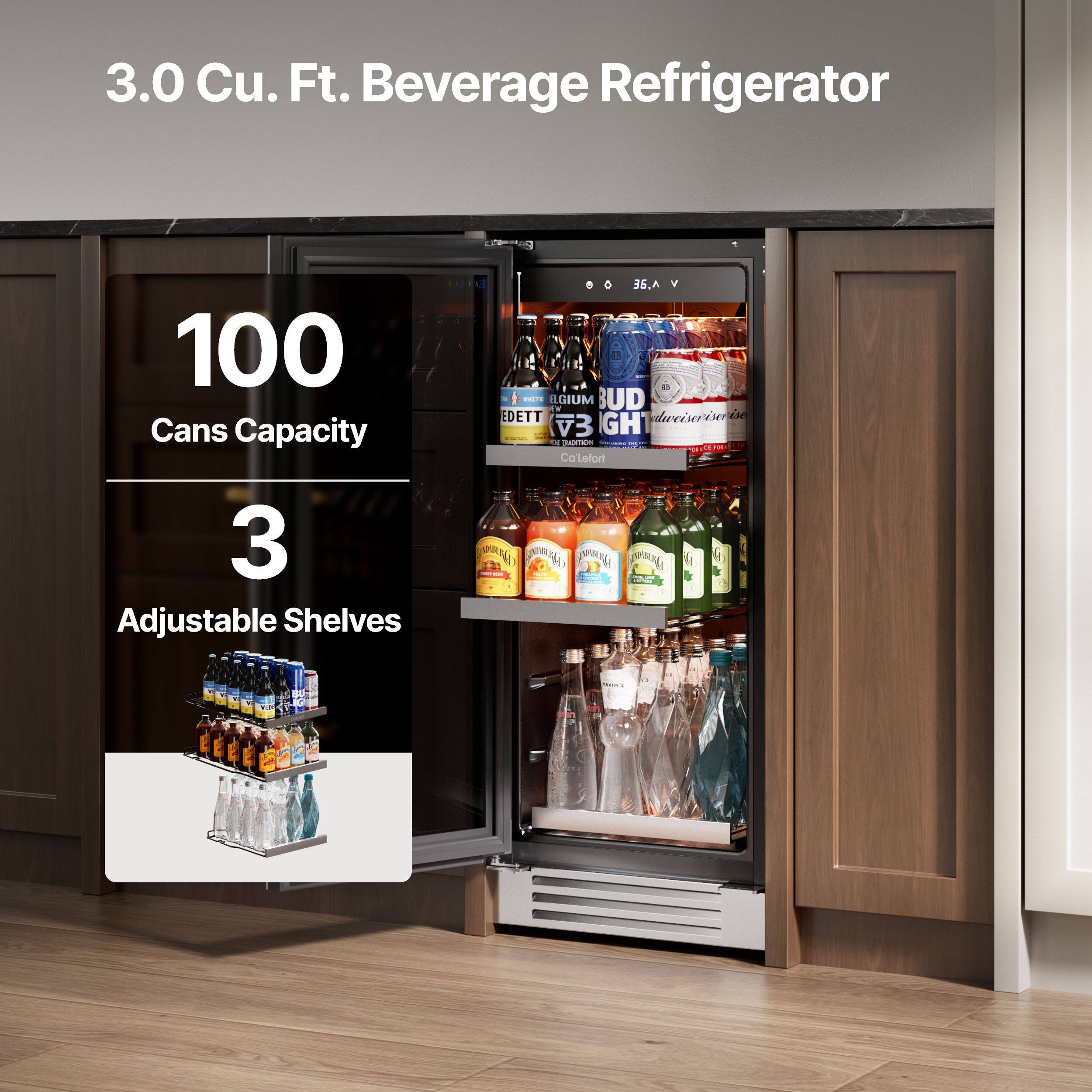 3.0 Cu. Ft. Beverage Refrigerator  
100 Cans Capacity  
3 Adjustable Shelves