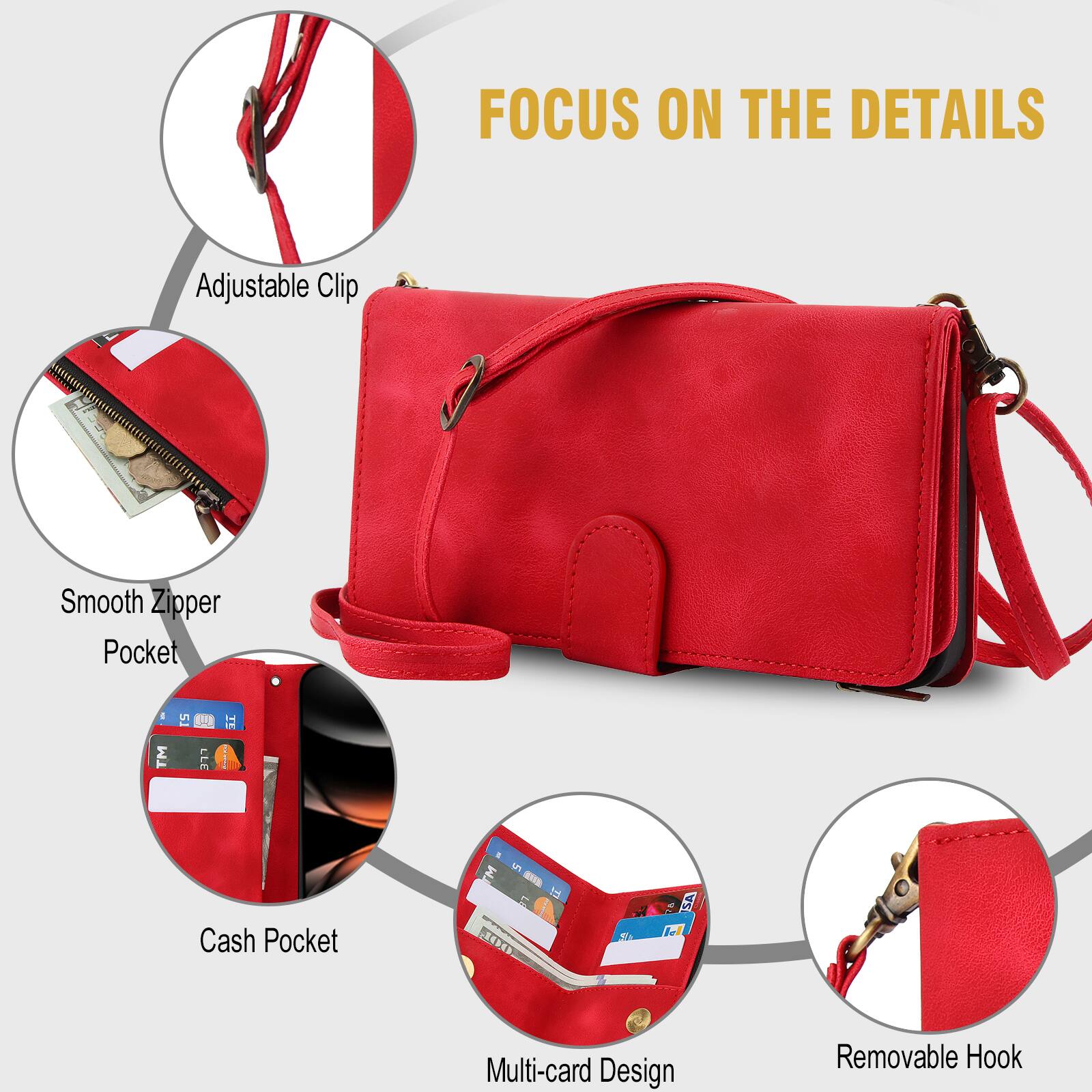FOCUS ON THE DETAILS

Adjustable Clip
Smooth Zipper Pocket
Cash Pocket
Multi-card Design
Removable Hook