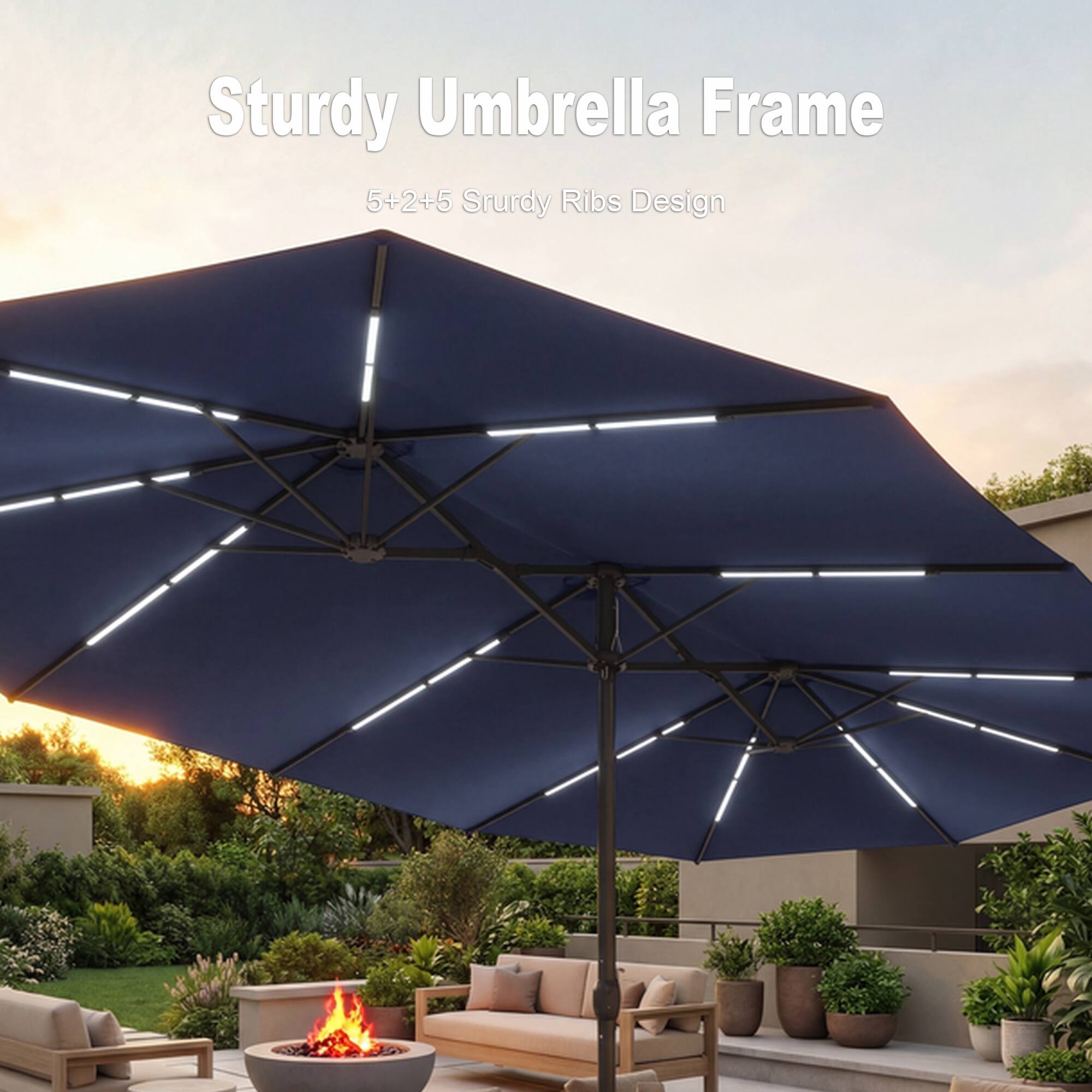 Sturdy Umbrella Frame  
5+2+5 Sturdy Ribs Design