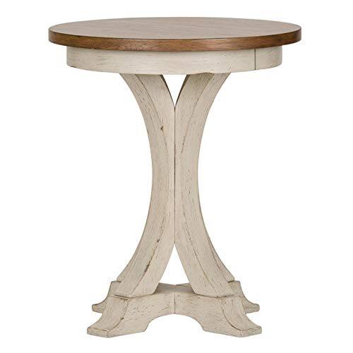 Alt View 2. Liberty Furniture Industries - Farmhouse Reimagined Round Chair Side Table in Antique White w/ Chestnut Top - White.