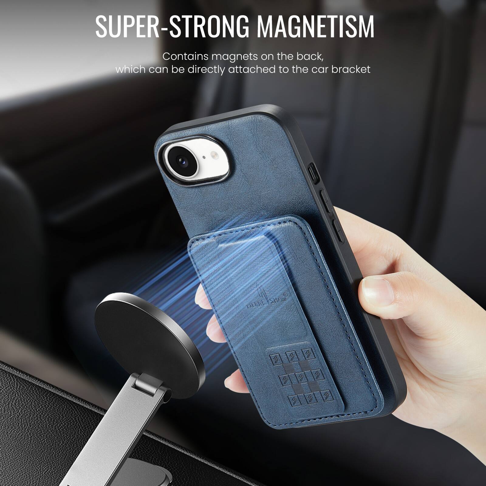 SUPER-STRONG MAGNETISM  
Contains magnets on the back, which can be directly attached to the car bracket