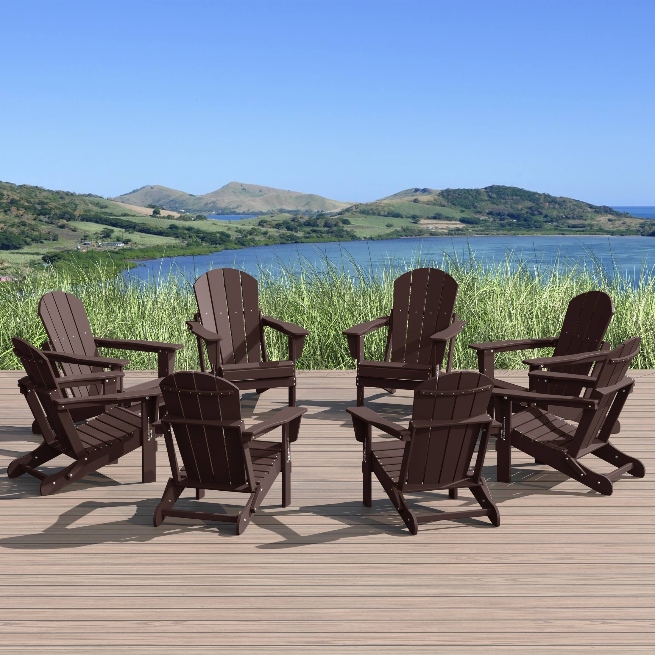 Angle. WestinTrends - WestinTrends Malibu Outdoor Folding Poly Adirondack Chair (Set of 8) - Dark Brown.
