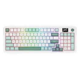 REDRAGON - K719 PRO Wireless 95-Key Gasket Gaming Keyboard, TFT Screen & Knob - White&Green