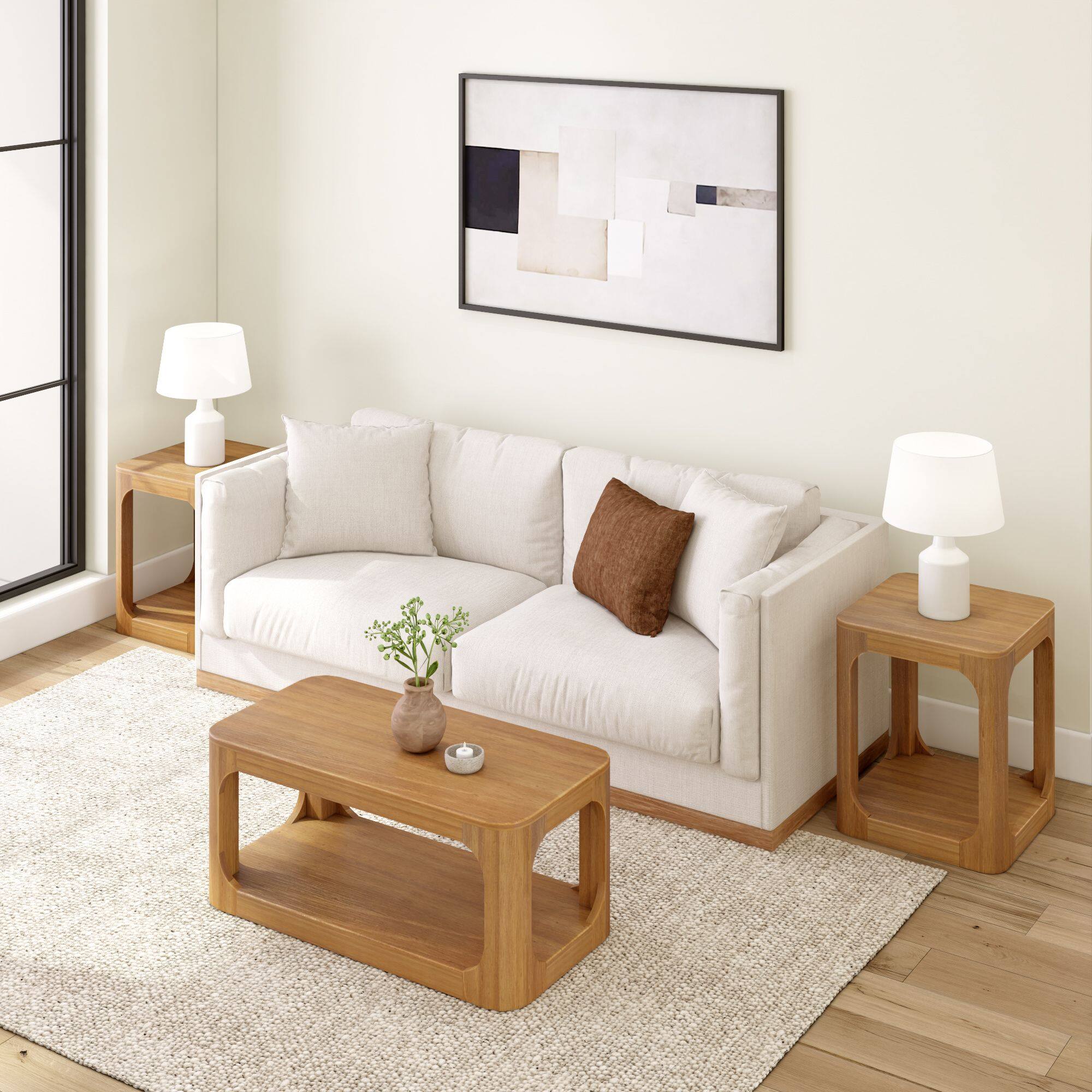 Alt View 5. Plank+Beam - Forma Rectangular Coffee Table with Shelf (40in x 20in / 1020mm x 510mm), Pecan - Pecan.