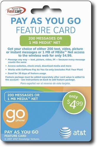 Front Standard. AT&T - Prepaid Wireless Feature Card.