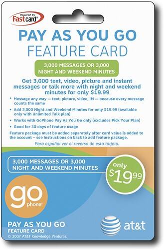 Front Standard. AT&T - Prepaid Wireless Feature Card.