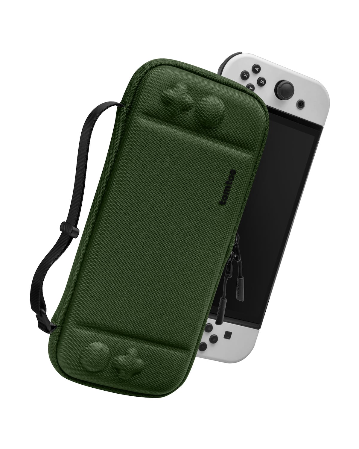 Front. tomtoc - FancyCase-G05 Slim Case for Nintendo Switch - OLED Model, Nintendo Switch, EVA hard shell, joysticks Protection - Forest Green.