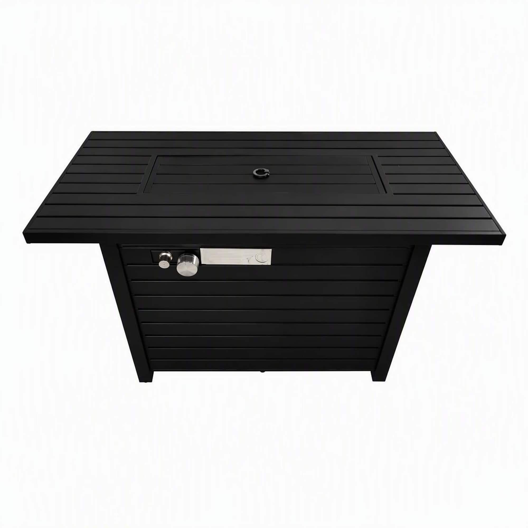 RYHNUYNE - Steel Rectangular Outdoor Fire Pit Table with Lid - 42"W x 20" H Fire Table for Patio Backyard - Black