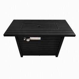 RYHNUYNE - Steel Rectangular Outdoor Fire Pit Table with Lid - 42"W x 20" H Fire Table for Patio Backyard - Black