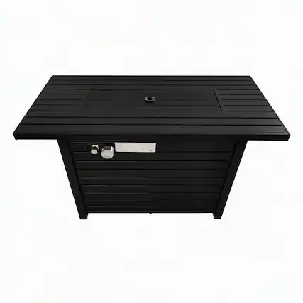 Front. RYHNUYNE - Black Steel Rectangular Outdoor Fire Pit Table with Lid - 42"W x 20" H Fire Table for Patio Backyard - Black.