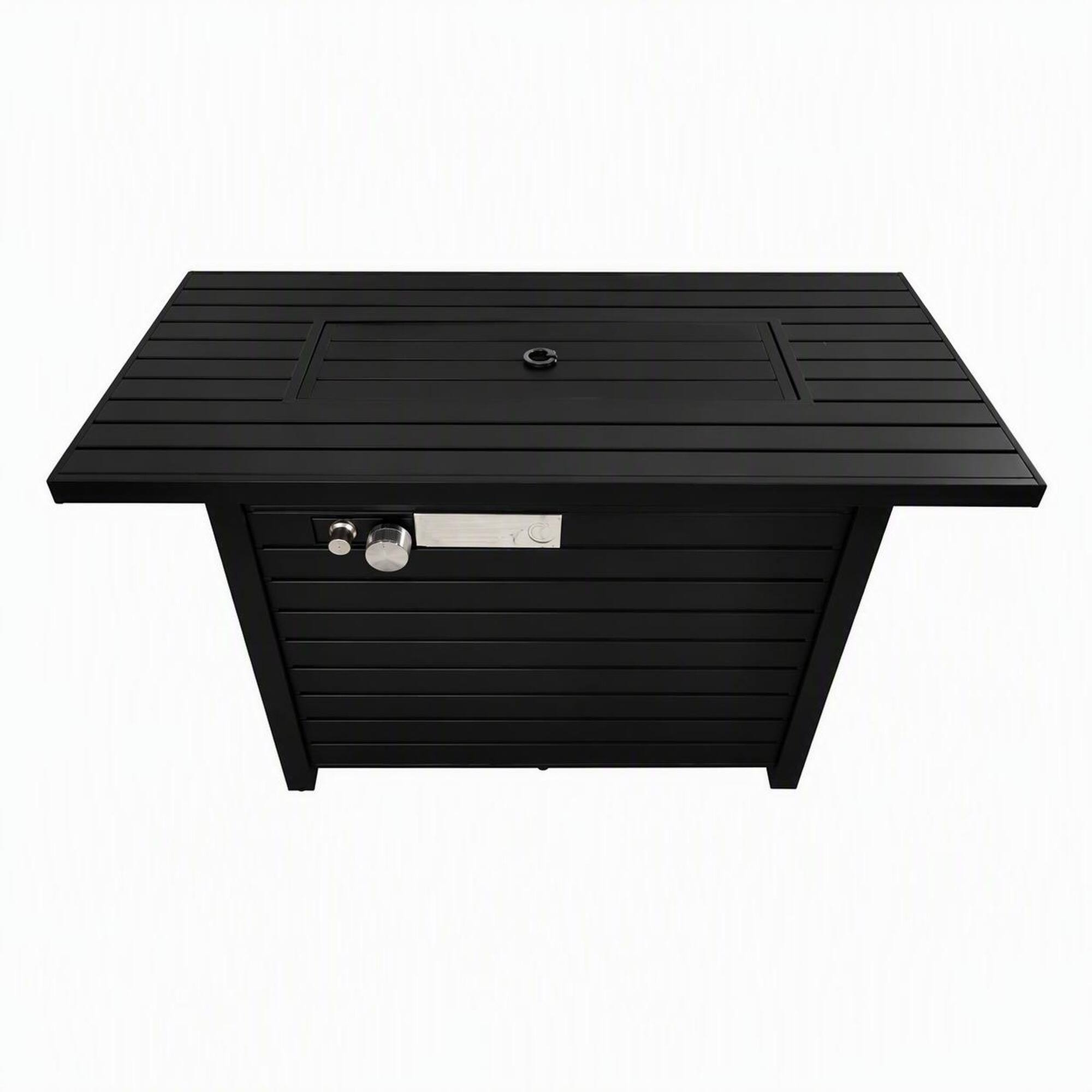 Front. RYHNUYNE - Black Steel Rectangular Outdoor Fire Pit Table with Lid - 42"W x 20" H Fire Table for Patio Backyard - Black.