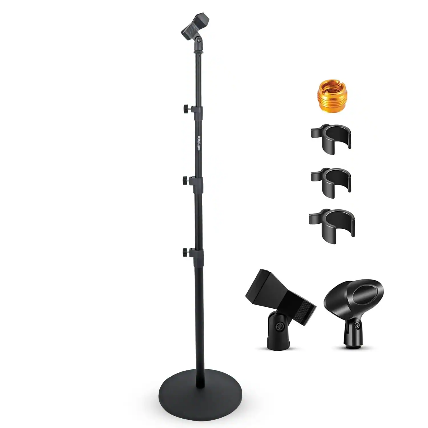 Front. 5 CORE - Mic Stand Floor Adjustable Round Base Universal Metal Microphone Stands-MS RBL 3T - Black.