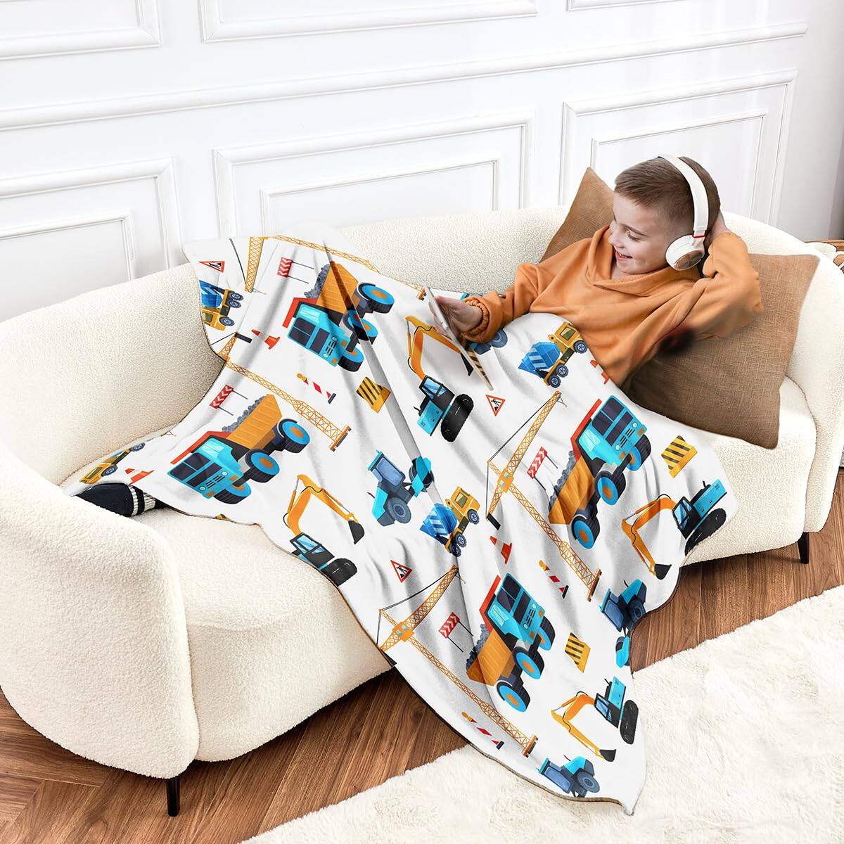 Back. Pacoar Cade - Construction Truck Blankets For And Cute Blanket Sofa Couch Bed Teens Birthday Choice. 【Material and Size】: High - Wildflower-50x60.