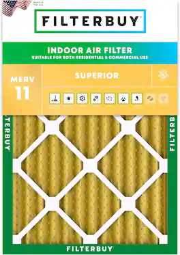 Filterbuy - 10x15x2 MERV 11 Pet & Allergy Defense, Electrostatic Pleated HVAC AC Furnace Air Filters Replacement (1-Pack) - Gold