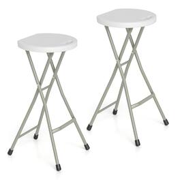 Costway - 2PCS Portable Folding Stool Lightweight Collapsible Round Stool with Handle - White