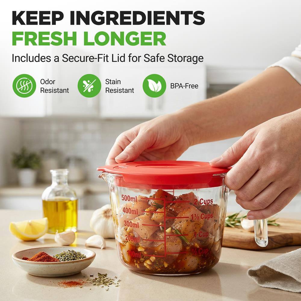 KEEP INGREDIENTS FRESH LONGER  
Includes a Secure-Fit Lid for Safe Storage  
Odor Resistant  
Stain Resistant  
BPA-Free  

500ml  
400ml  
300ml  
200ml  
100ml  
2 Cups  
1 1/2 Cups  
1 Cup  
1/2 Cup