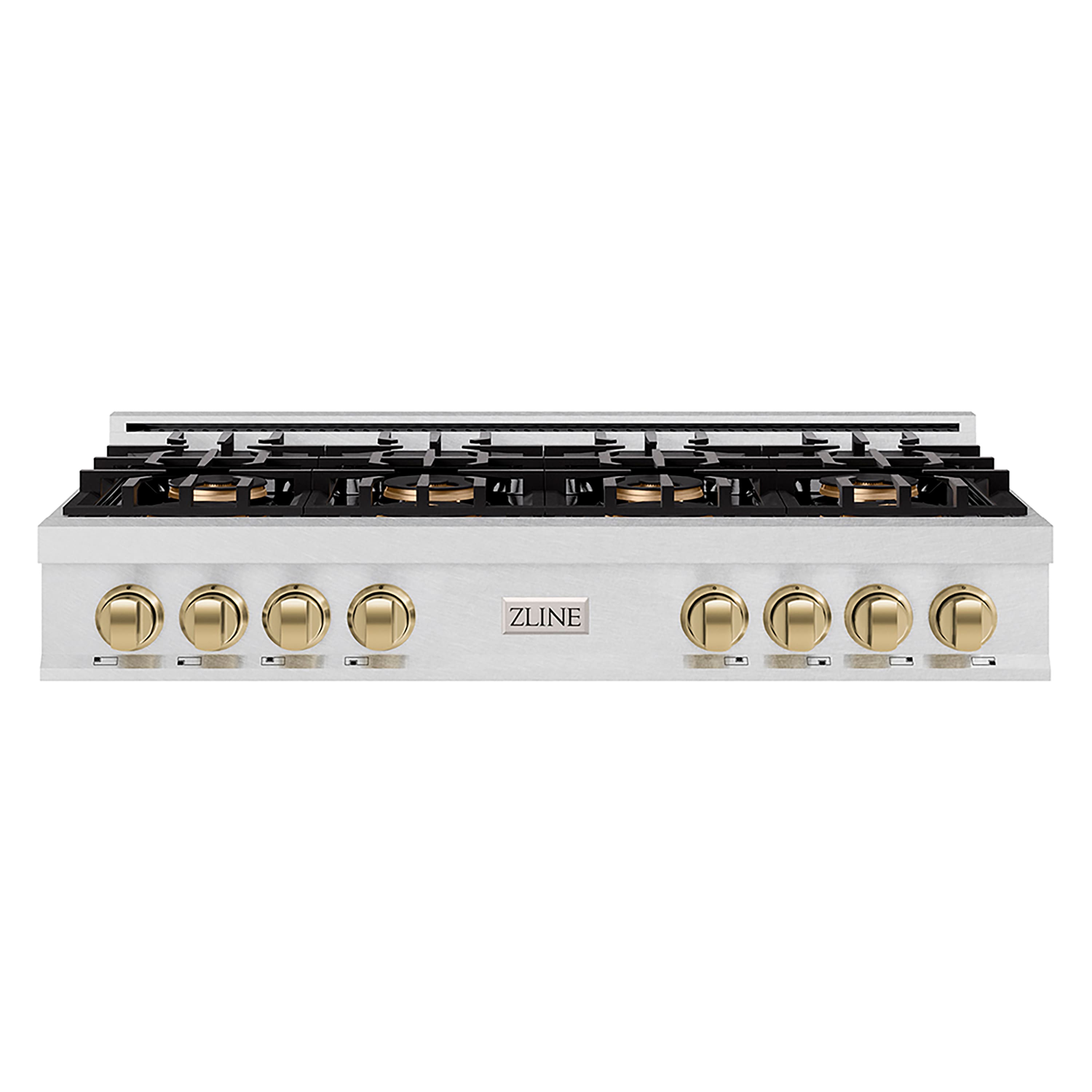 ZLINE Autograph 48 in. Satin Steel Classic Rangetop with 8 DuoPro Burners and Bronze Accents (PCRTSZ-48-CB) Front
