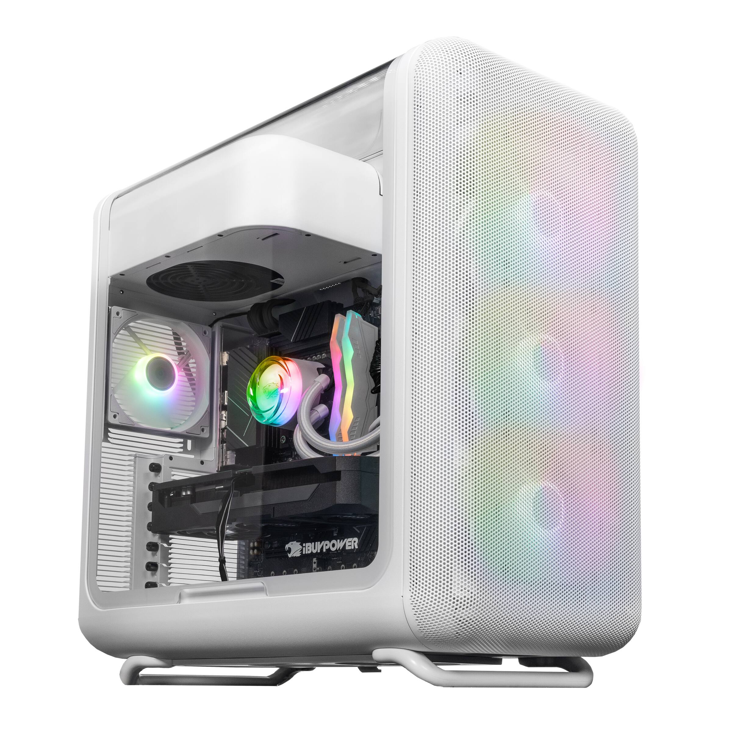 Angle. iBUYPOWER - X50 White Gaming Desktop - Intel Core Ultra 9 285, NVIDIA GeForce RTX 5070 12GB, 32GB DDR5 RGB RAM, 1TB SSD - White.