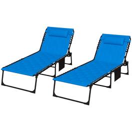 Outsunny - Folding Chaise Lounge Set of 2 with 5-level Reclining Back, Outdoor Lounge Tanning Chair with Padded Seat - Blue