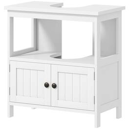 Kleankin - Sink Storage Cabinet, Bathroom Under Sink Cabinet with 2 Doors and Open Shelf - White
