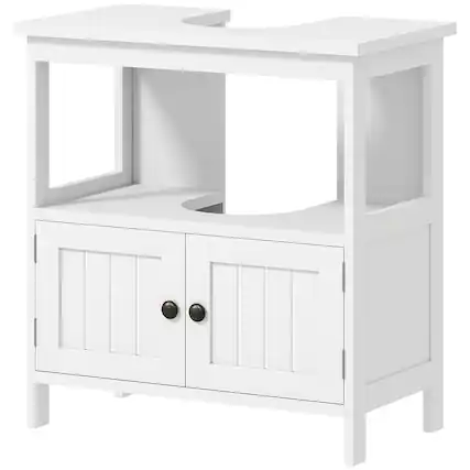 Front. Kleankin - Sink Storage Cabinet, Bathroom Under Sink Cabinet with 2 Doors and Open Shelf - White.