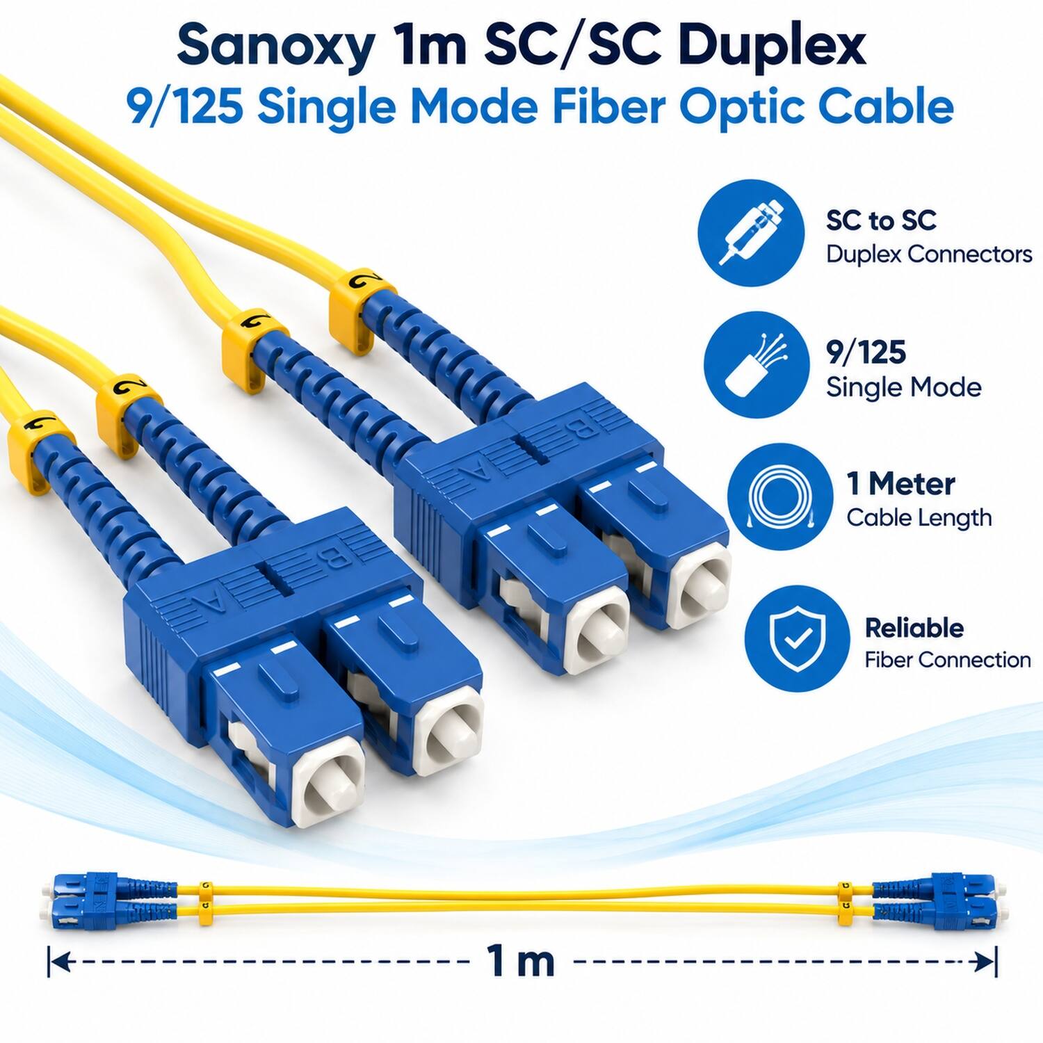 Sanoxy 1m SC/SC Duplex 9/125 Single Mode Fiber Optic Cable

SC to SC Duplex Connectors

9/125 Single Mode

1 Meter Cable Length

Reliable Fiber Connection