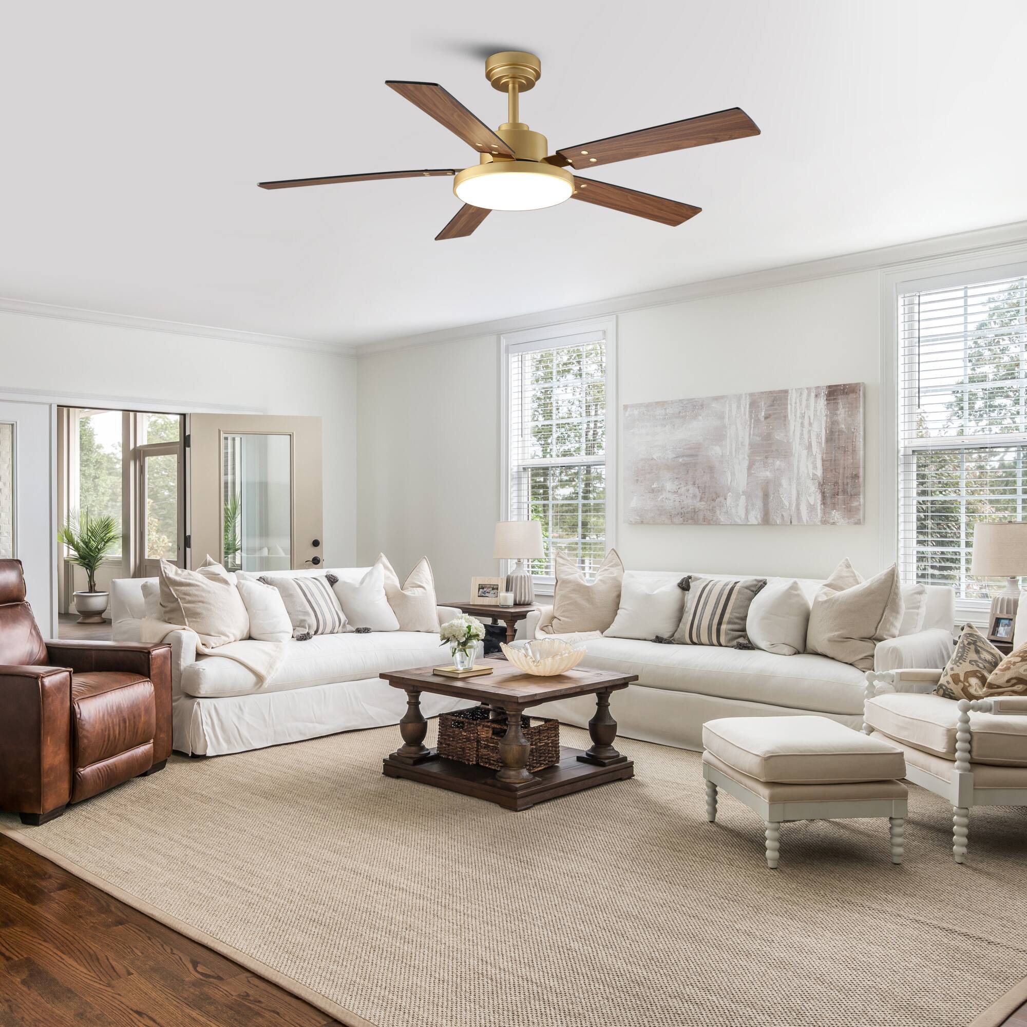 Alt View 1. Vaczon - 52" Modern Gold 3CCT Dimmable LED Smart Ceiling Fan with Light and Remote and APP Control, Reversible Blades - Gold.