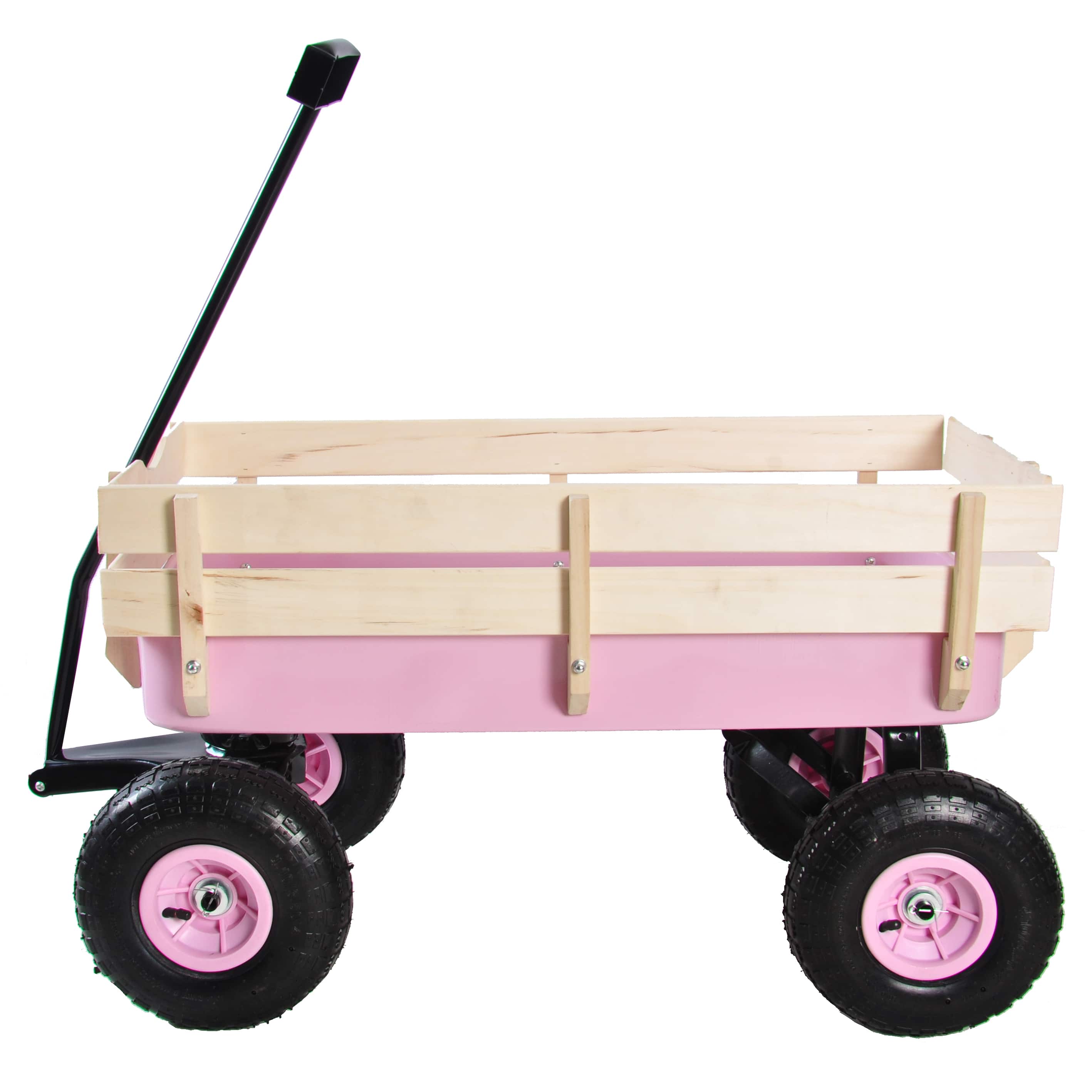 APRILSOUL - Outdoor Wagon All Terrain Pulling with Wood Railing Air Tires Garden Cart - Pink