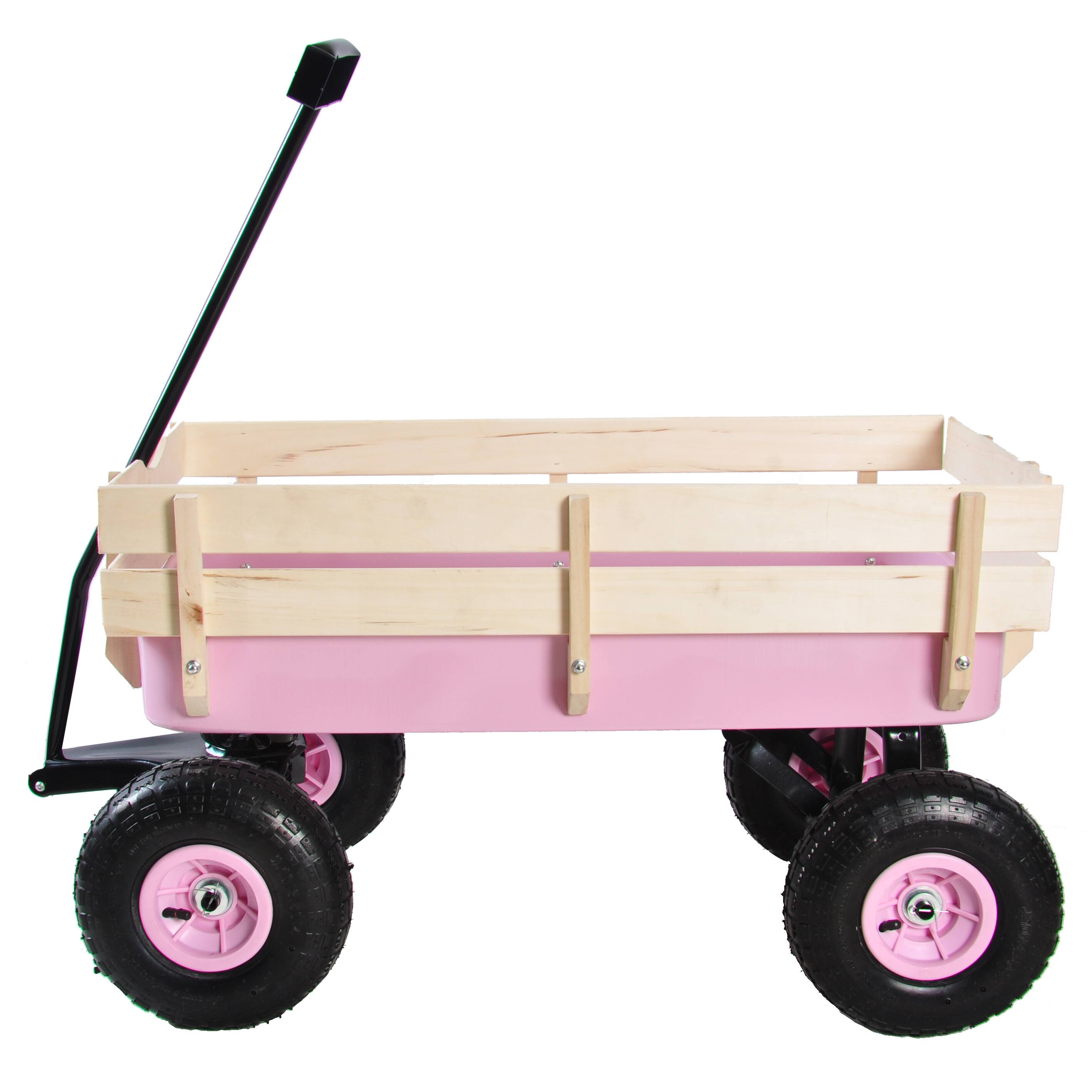 APRILSOUL - Outdoor Wagon All Terrain Pulling with Wood Railing Air Tires Garden Cart - Pink