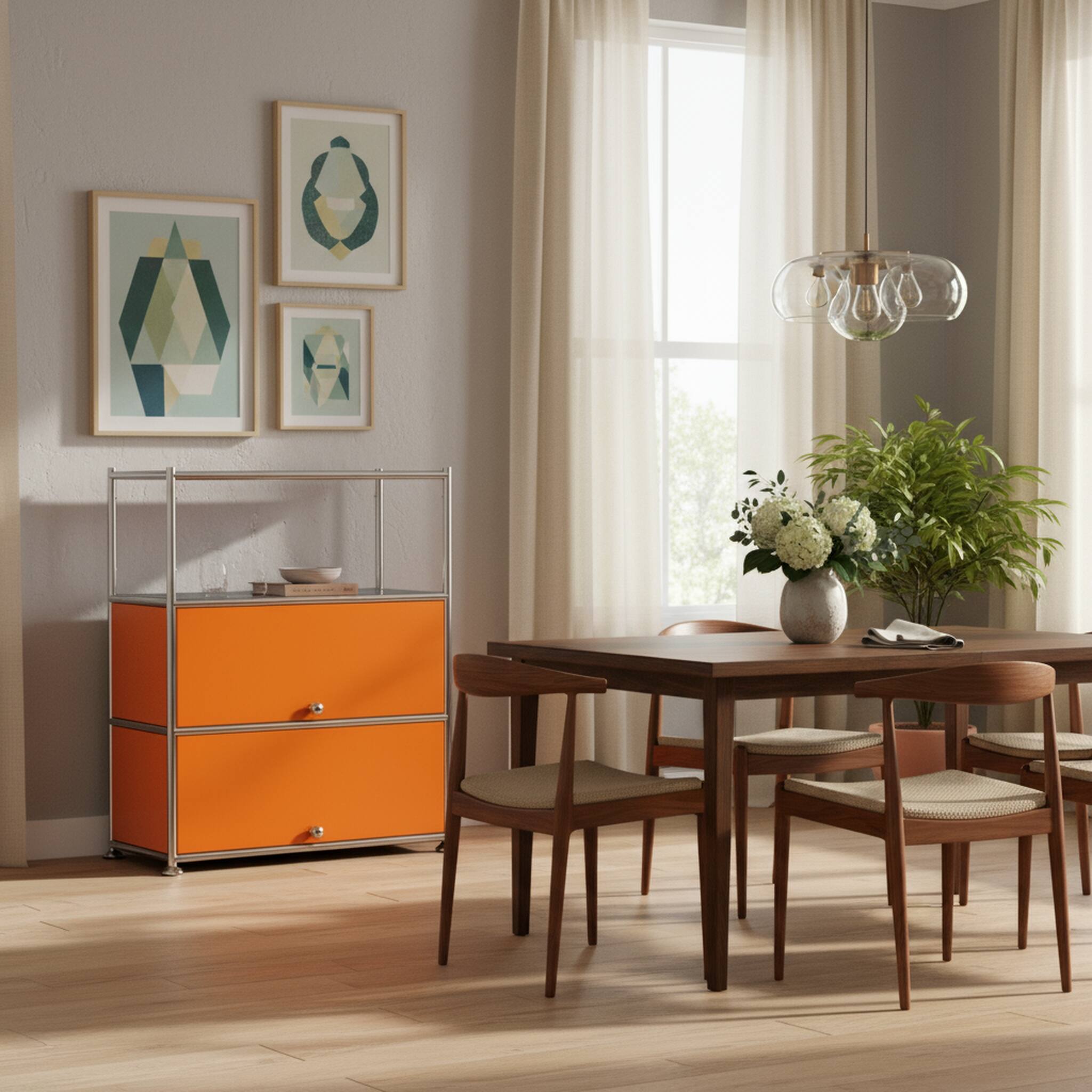 Back. Malletson - 4-Tier Kitchen Sideboard Storage Cabinet with Flip-Up Doors and Open Metal Frame - Orange.