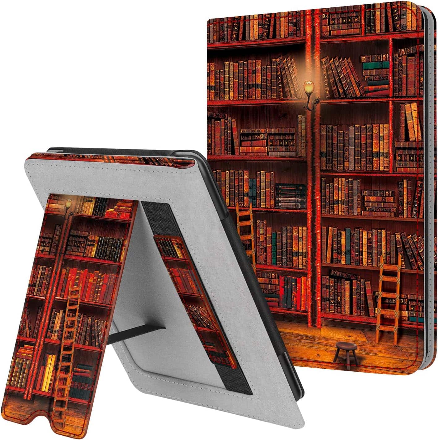 Fintie - Stand Case for 6" Kindle Paperwhite (10th Generation, 2018) Foldable Kickstand PU Leather Cover with Hand Strap - Library
