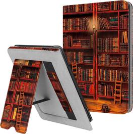 Fintie - Stand Case for 6" Kindle Paperwhite (10th Generation, 2018) Foldable Kickstand PU Leather Cover with Hand Strap - Library