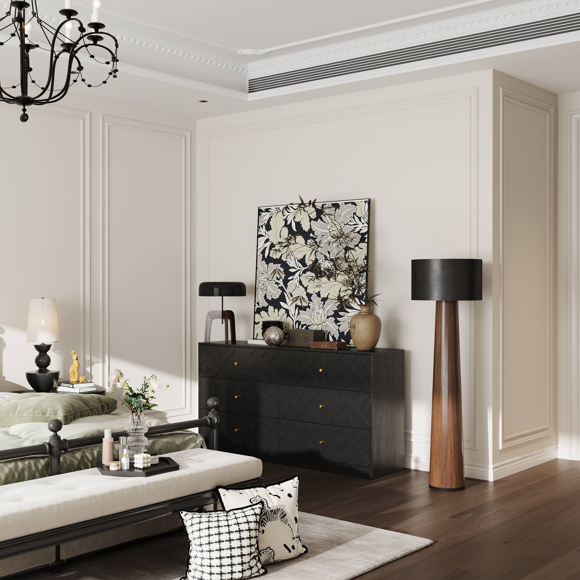 Alt View 7. Famapy - Famapy Textured 6 - Drawer Dresser: Wood - Grain Finish with Embossed Patterns - Black.