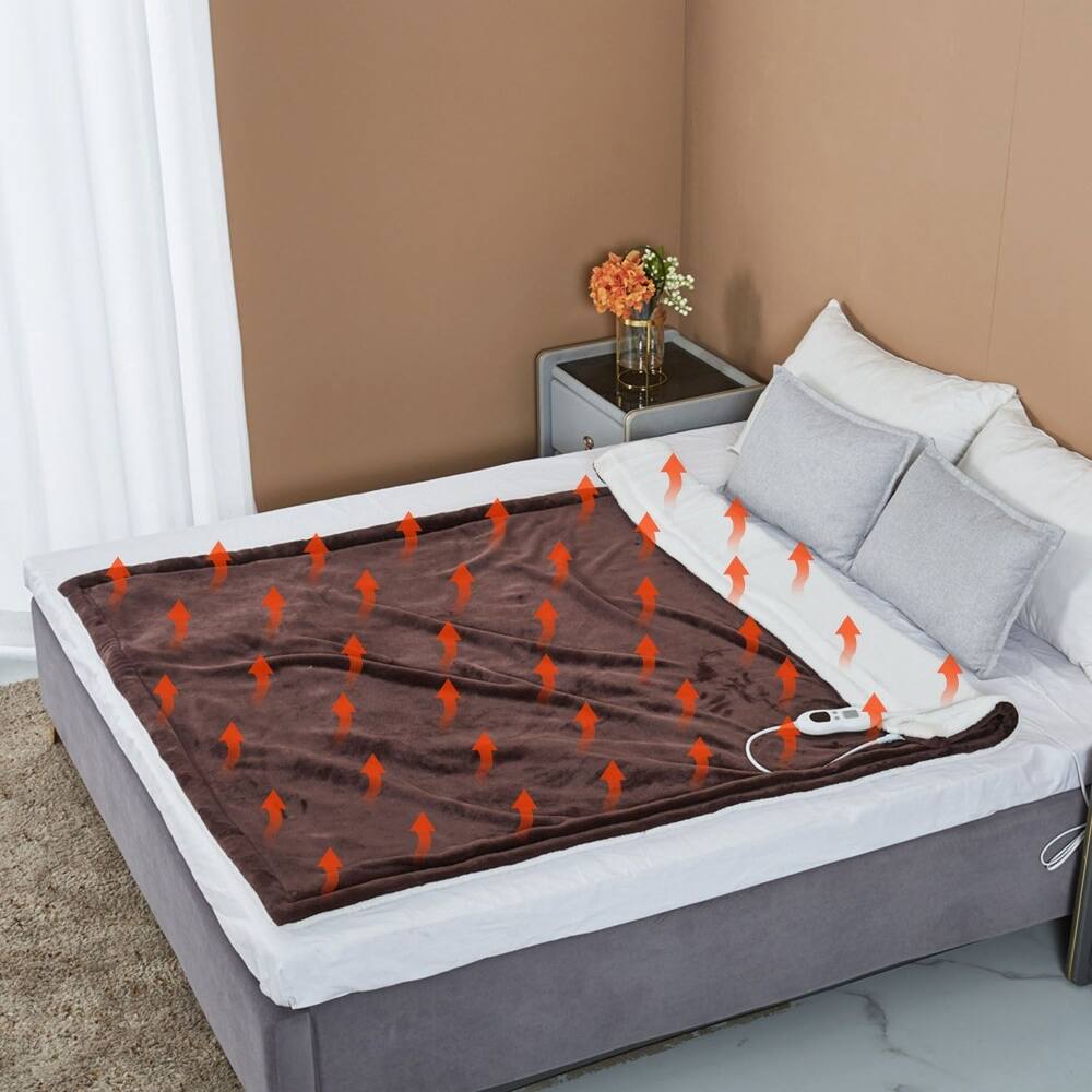 Left. Loheer - Loheer Electric Heated Flannel Throw Blanket 6 Heat Settings 59x50in - Coffee.