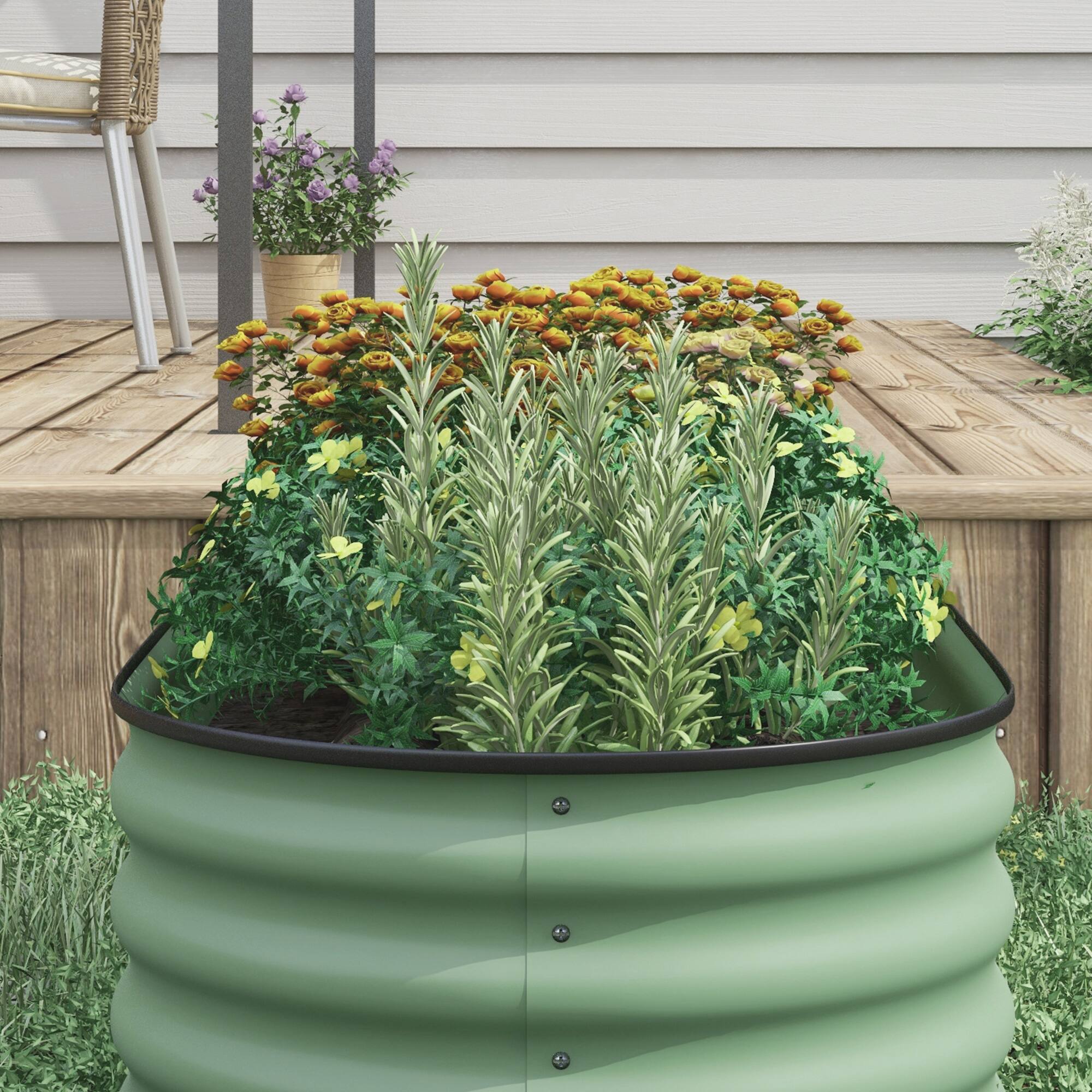 Alt View 8. Outsunny - 8' x 2' x 1.4' Galvanized Raised Garden Bed Kit, Outdoor Metal Elevated Planter Box with Safety Edging - Green.