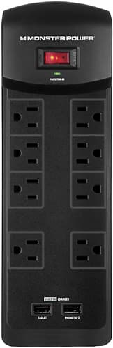 Monster - Core Power 800 USB 8-Outlet Surge Protector - Black - Larger Front