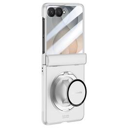 Dteck - Rugged Case for Samsung Galaxy Z Flip8 with Built-in Screen Protector,360 Rotating Stand & Magnetic Rebound Strap - Silver