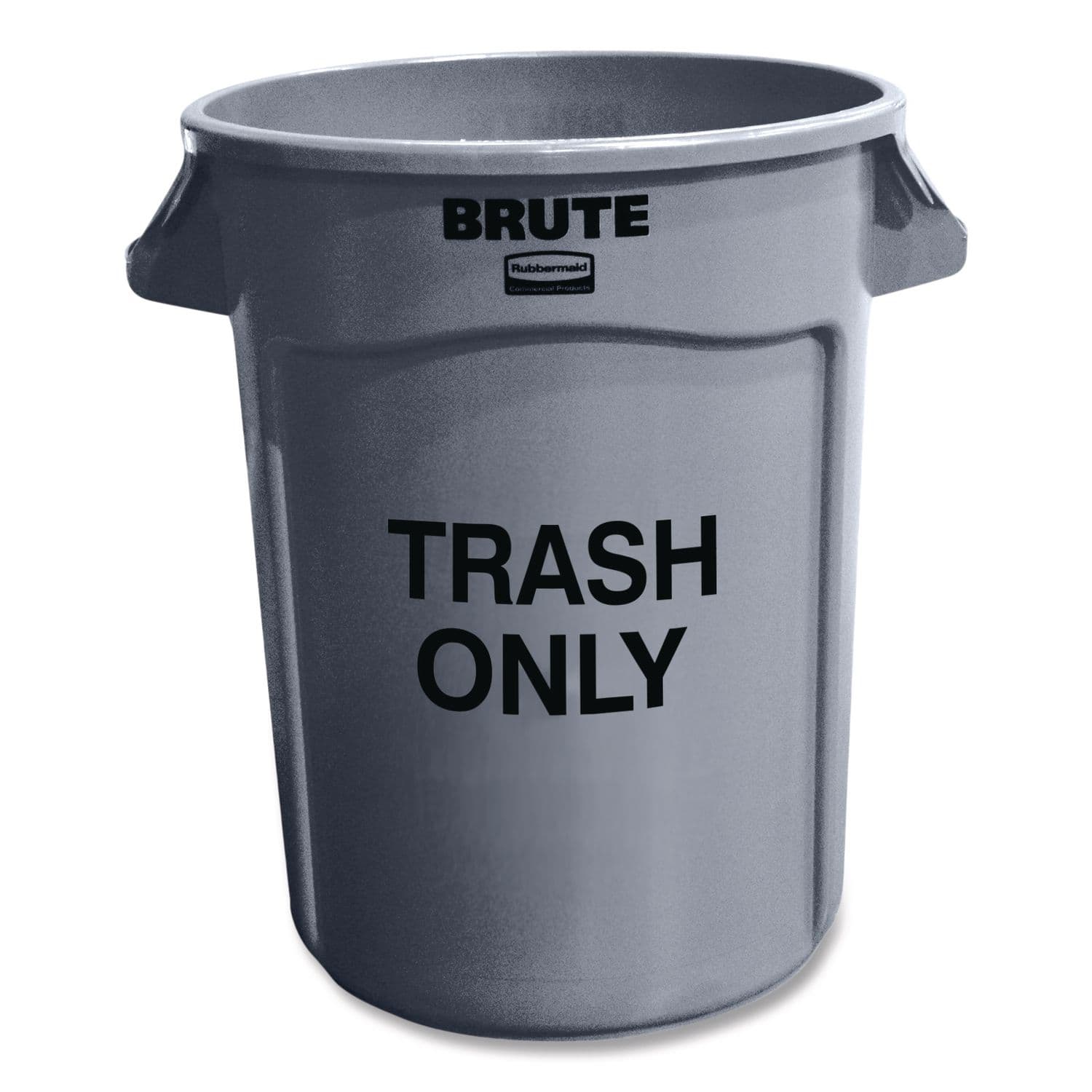RubberMaid - Vented Round Brute Container, "Trash Only" Imprint, 32 gal, Plastic, Gray