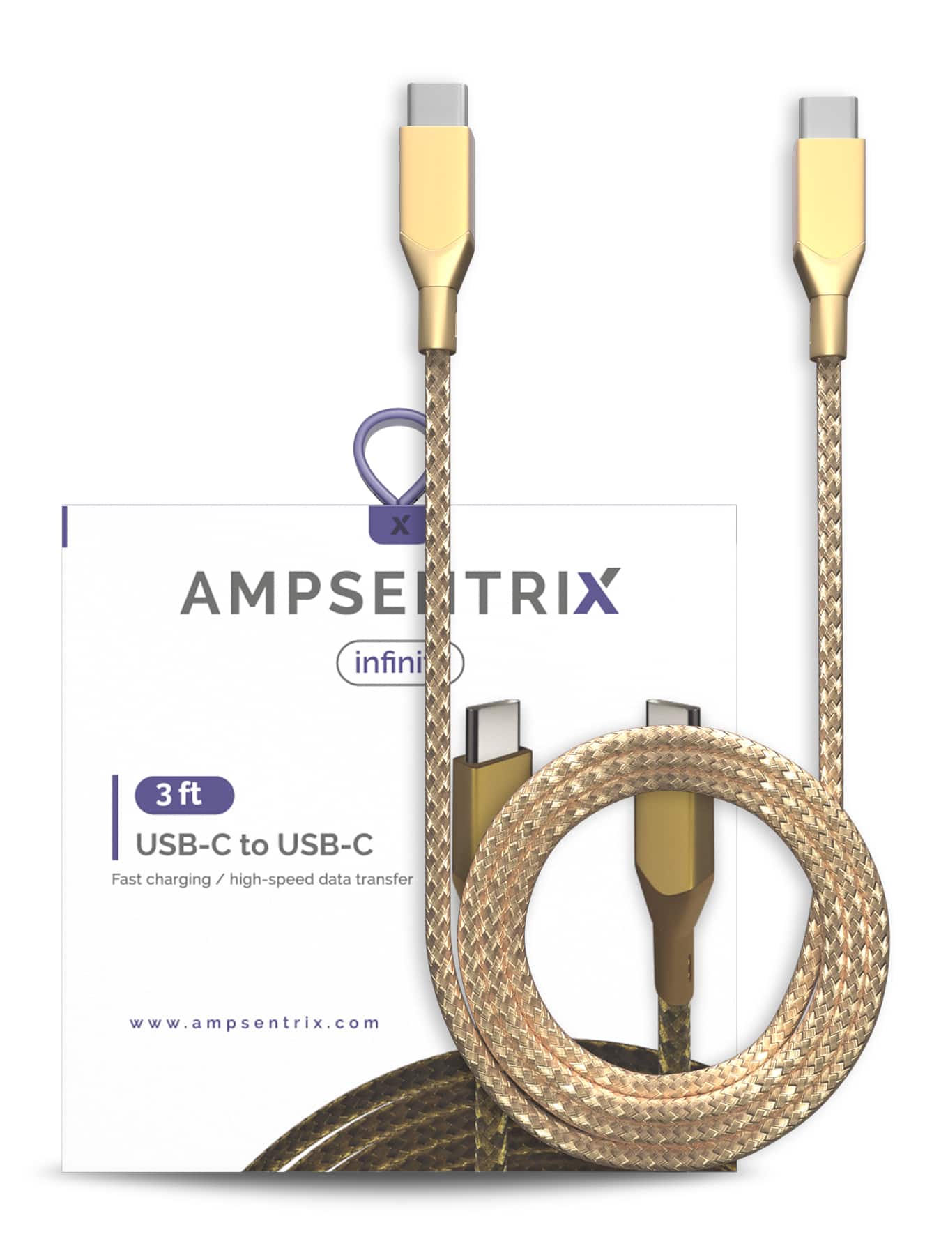 Ampsentrix - 3 FT USB Type C To USB Type C Cable (Infinity) - Gold