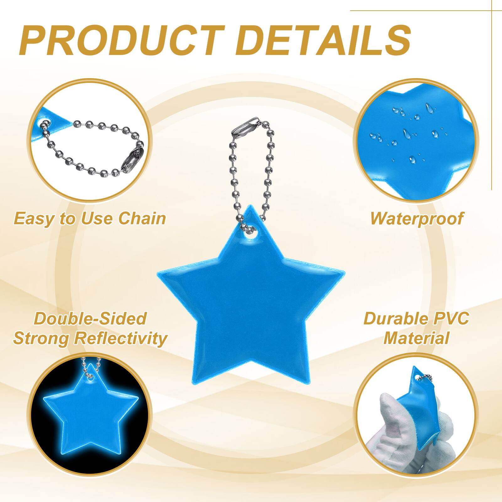 PRODUCT DETAILS

- Easy to Use Chain
- Waterproof
- Double-Sided Strong Reflectivity
- Durable PVC Material