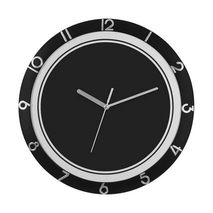 Front. Oumilen - 12" Modern Black & Silver Wall Clock - Black.