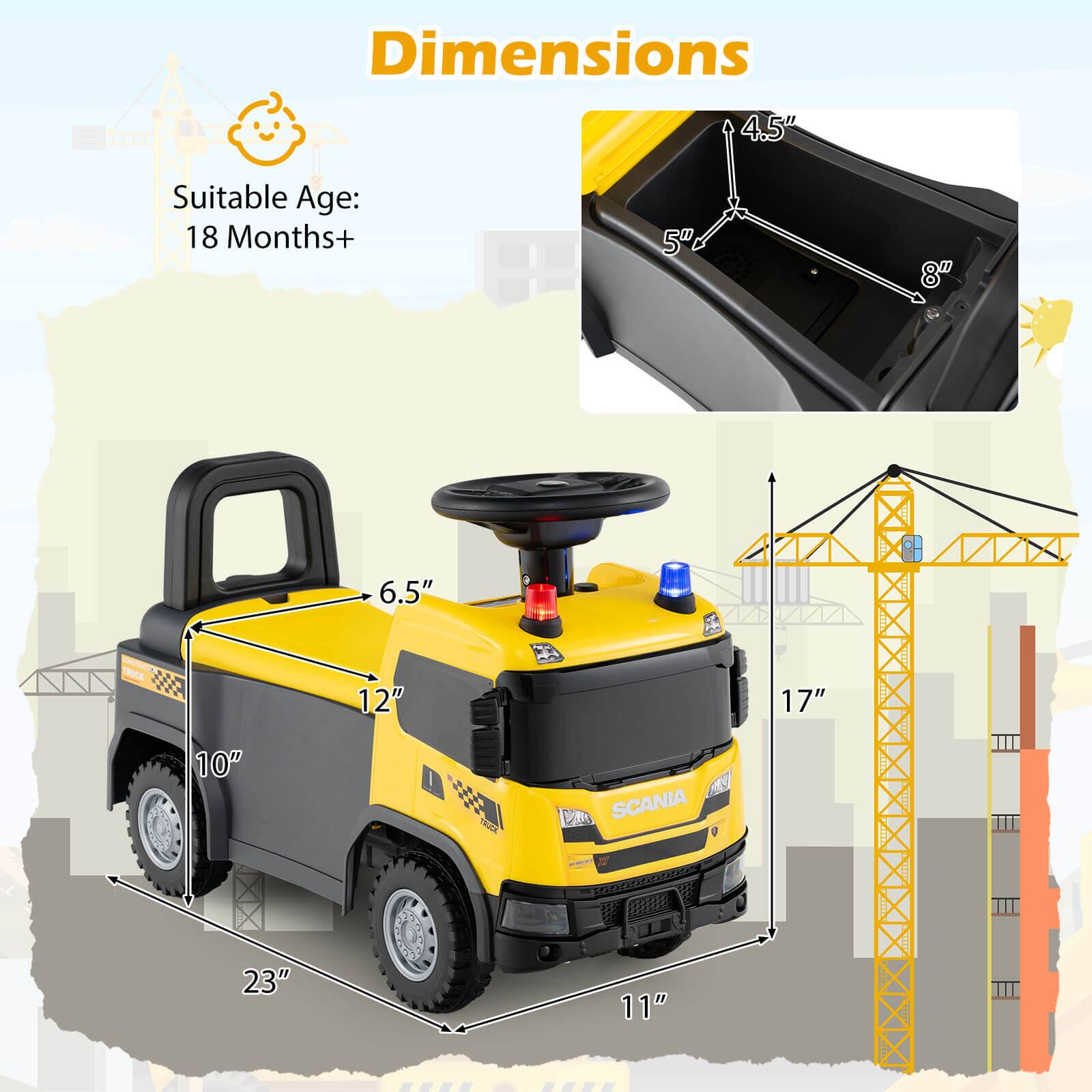 Dimensions  
Suitable Age: 18 Months+  

4.5"  
5"  
8"  

6.5"  
12"  
10"  
23"  
17"  
11"